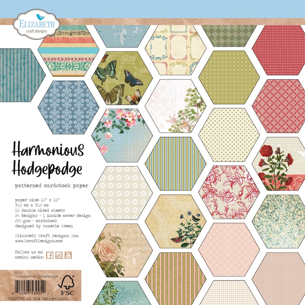Elizabeth Craft Double-Sided Cardstock Pack 12"X12"-Harmonious Hodgepodge